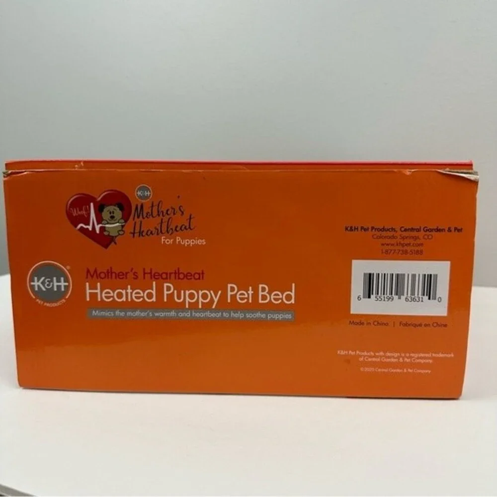 K&H Mother's Heartbeat Grey Heated Puppy Pet Bed Dog Animal Comfy Sleep Nap